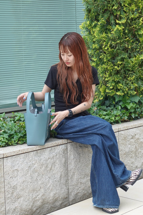 リネン混ハーフスリーブトップス